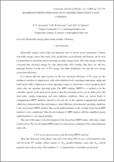 MAXIMUM POWER OPERATION OF PV SYSTEM USING FUZZY LOGIC CONTROL
