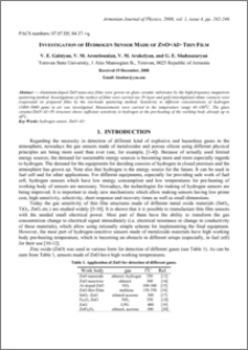 INVESTIGATION OF HYDROGEN SENSOR MADE OF ZnO < Al > THIN FILM