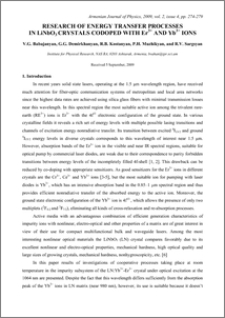 RESEARCH OF ENERGY TRANSFER PROCESSES IN LiNbO3 CRYSTALS CODOPED WITH Er3+ AND Yb3+ IONS