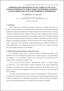 TEMPERATURE DEPENDENCES OF CURRENT-VOLTAGE CHARACTERISTICS IN STRUCTURES WITH POROUS SILICON LAYER UNDER INFLUENCE OF HYDROGEN ADSORPTION