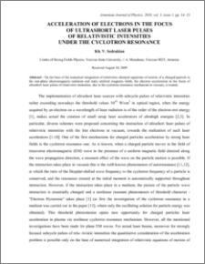 ACCELERATION OF ELECTRONS IN THE FOCUS OF ULTRASHORT LASER PULSES OF RELATIVISTIC INTENSITIES UNDER THE CYCLOTRON RESONANCE