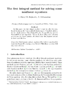 THE FIRST INTEGRAL METHOD FOR SOLVING SOME NONLINEAR EQUATIONS