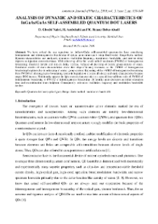ANALYSIS OF DYNAMIC AND STATIC CHARACTERISTICS OF InGaAs/GaAs SELF-ASSEMBLED QUANTUM DOT LASERS