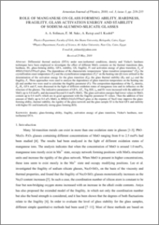 ROLE OF MANGANESE ON GLASS FORMING ABILITY, HARDNESS, FRAGILITY, GLASS ACTIVATION ENERGY AND STABILITY OF SODIUM-ALUMINO-SILICATE GLASSES
