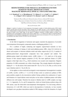 ROOM-TEMPERATURE MOLECULAR FERROMAGNETISM BASED ON NICKEL PHTHALOCYANINE. MAGNETIC RESONANCE, OPTICAL AND XANES SPECTRA