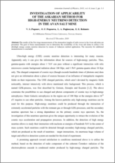 INVESTIGATION OF APPLICABILITY OF THE ASKARIAN METHOD FOR HIGH-ENERGY NEUTRINO DETECTION IN THE AVAN SALT MINE