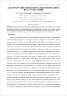 ABSORPTION-FREE SUPERLUMINAL LIGHT PROPAGATION IN A V-TYPE SYSTEM