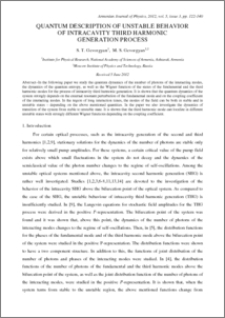 QUANTUM DESCRIPTION OF UNSTABLE BEHAVIOR OF INTRACAVITY THIRD HARMONIC GENERATION PROCESS