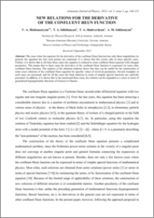 NEW RELATIONS FOR THE DERIVATIVE OF THE CONFLUENT HEUN FUNCTION