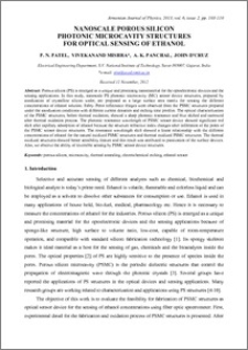 NANOSCALE POROUS SILICON PHOTONIC MICROCAVITY STRUCTURES FOR OPTICAL SENSING OF ETHANOL