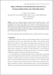 Impact of Rotation on the Retarded Interaction between a Permanent Dipole Particle and a Polarizable Surface