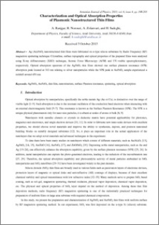 Characterization and Optical Absorption Properties of Plasmonic Nanostructured Thin Films