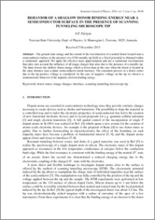 BEHAVIOR OF A SHALLOW DONOR BINDING ENERGY NEAR A SEMICONDUCTOR SURFACE IN THE PRESENCE OF SCANNING TUNNELING MICROSCOPE TIP