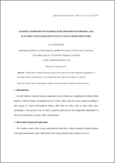 GENERAL EXPRESSION OF TEMPERATURE DEPENDENCE FOR HOLE AND ELECTRON CONCENTRATION IN MANY-VALLEY SEMICONDUCTORS