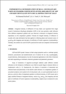 EXPERIMENTAL DETERMINATION OF REAL AND IMAGINARY PARTS OF FOURIER-COEFFICIENTS OF POLARIZABILITY OF ADP AND KDP CRYSTALS BY DYNAMICAL DIFFRACTION OF X-RAY