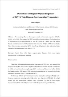 Dependence of Magneto-Optical Properties of Bi-YIG Thin Films on Post-Annealing Temperature
