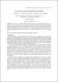 On the Method of Monitoring and Optimal Control of RF-Plasma