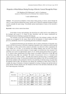 Properties of Heat Release During Passing of Electric Current Through the Water