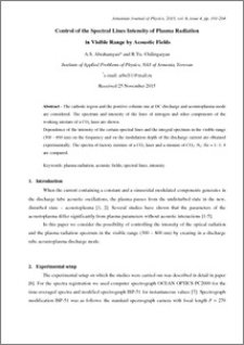 Control of the Spectral Lines Intensity of Plasma Radiation in Visible Range by Acoustic Fields