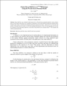 Cluster Decay Half-Lives of 156-162Hf Isotopes Using the Woods-Saxon Potential Model.