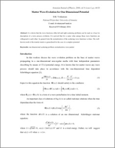 Matter Wave Evolution for One Dimensional Potential