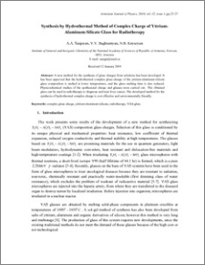 Synthesis by Hydrothermal Method of Complex Charge of Yttrium-Aluminum-Silicate Glass for Radiotherapy