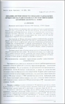 Динамика интенсивности свободно-радикальных процессов УФ-резистентных и УФ-чувствительных штаммов Salmonella derby