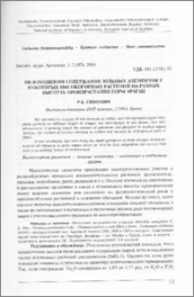 Об изменении содержания зольных элементов у некоторых высокогорных растений на разных высотах произрастания горы Арагац
