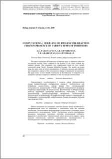 Computational modeling of two-enzyme reaction chain in presence of various types of inhibitors