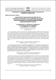 Influence of proline rich peptides on the dipeptidyl peptidase IV and adenosine deaminase activities during cyclophosphamide induced immunodeficiency in rats