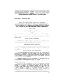 First records of the ant-loving cricket Myrmecophilus acervorum (Panzer, [1799]) from Armenia and comments on Myrmecophilus hirticaudus Fischer von Waldheim, 1846 (Orthoptera: Myrmecophilidae