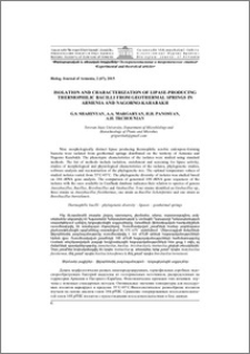 Isolation and characterization of lipase-producing thermophilic bacilli from geothermal springs in Armenia and Nagorno-Karabakh