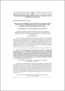 Effect of non-thermal millimeter electromagnetic radiation on thermodynamic parameters of the binding of ligands with nucleic acids