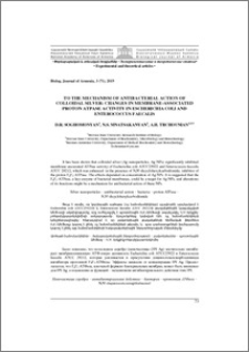 To the mechanism of antibacterial action of colloidal silver: Changes in membrane-associated proton ATPase activity in Escherichia coli and Enterococcus faecalis