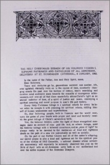 The Holy Christmas Sermon of His Holiness Vasken I, Supreme Patriarch and Catholicos of all Armenians, delivered at St. Etchmiadzin Cathedral, 6 January, 1985
