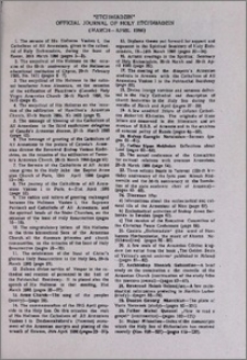 "Etchmiadzin" official journal of Holy Etchmiadzin (March-April 1986)