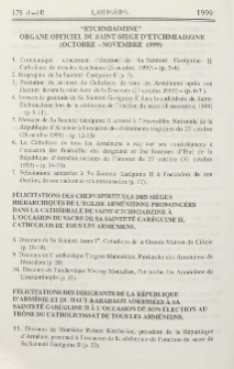 "Etchmiadzine" organe officiel du Saint-Siège d'Etchmiadzine (Octobre-Novembre 1999)