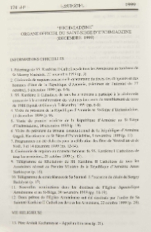 "Etchmiadzine" organe officiel du Saint-Siège d'Etchmiadzine (Décembre 1999)