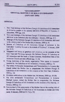 "Etchmiadzin" official monthly of Holy Etchmiadzin (January 2000)