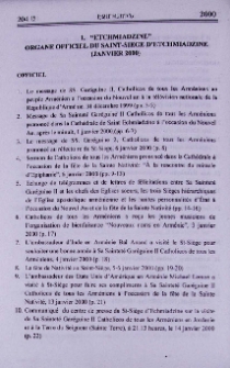 "Etchmiadzine" organe officiel du Saint-Siège d'Etchmiadzine (Janvier 2000)