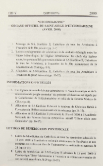 "Etchmiadzine" organe officiel du Saint-Siège d'Etchmiadzine (Avril 2000)