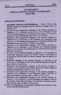 "Etchmiadzin" official monthly of Holy Etchmiadzin (May 2000)