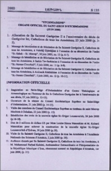 "Etchmiadzine" organe officiel du Saint-Siège d'Etchmiadzine (Juin 2000)