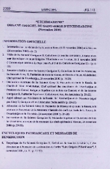 "Etchmiadzine" organe officiel du Saint-Siège d'Etchmiadzine (Novembre 2000)