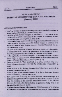 "Etcmiadzin" official monthly of Holy Etchmiadzin (January 2001)
