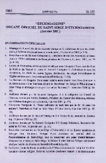 "Etchmiadzine" organe officiel du Saint-Siege d'Etchmiadzine (Janvier 2001)