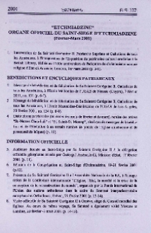 "Etchmiadzine" organe officiel du Saint-Siege d'Etchmiadzine (Février-mars 2001)