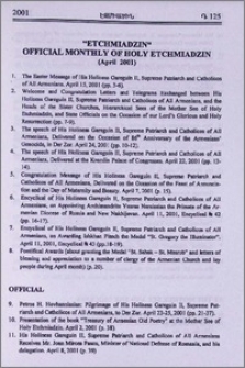 “Etchmiadzin” official monthly of Holy Etchmiadzin (April 2001)