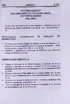 "Etchmiadzine" organe officiel du Saint-Siege d'Etchmiadzine (Mai 2001)