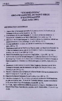 "Etchmiadzine" organe officiel du Saint-Siege d'Etchmiadzine (Juni-juillet 2001)